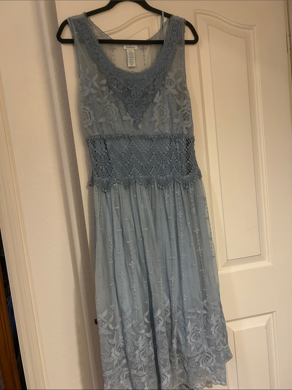 Sundance Light Blue Lace & Crochet Waist Formal Dress
